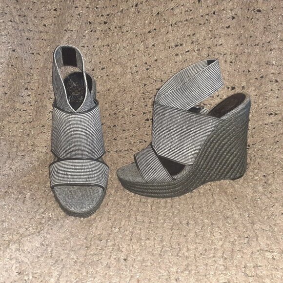 VINCE CAMUTO-Madalisa-Espadrille Platform Wedge-Black/White Textile-Sz 9.5-NM - Picture 1 of 7